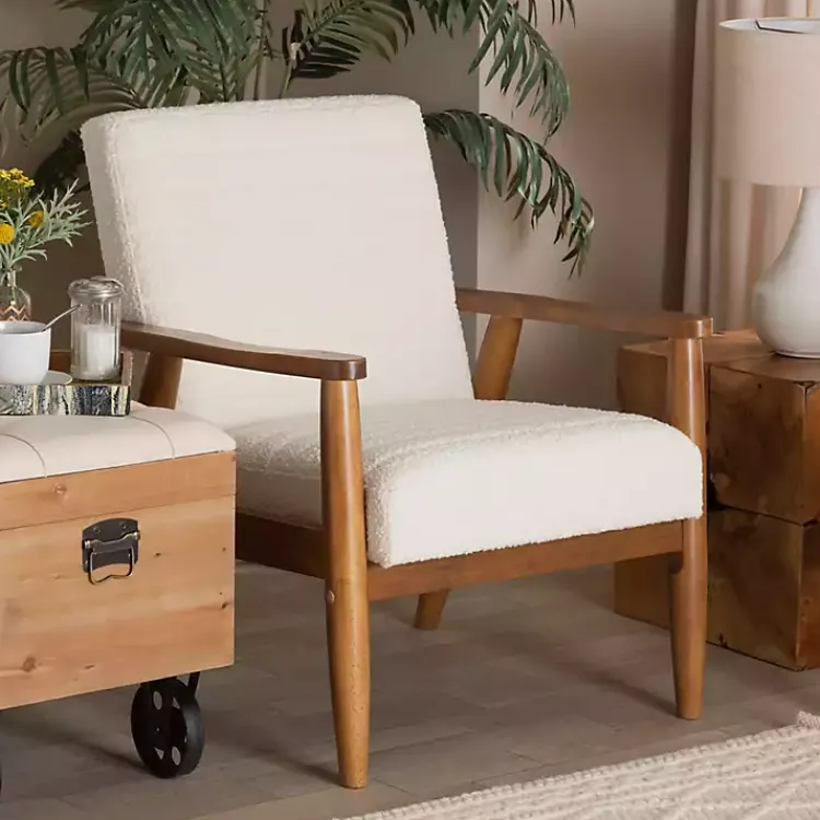 Kirklands Home Boucle & Wood Frame Accent Chair Ivory Outlet