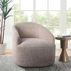 Kirklands Home Boucle Barrel Swivel Accent Chair Ivory