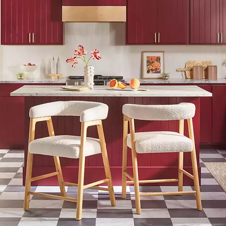 Kirklands Home Boucle Curved Back Ezra Counter Stool Ivory Hot