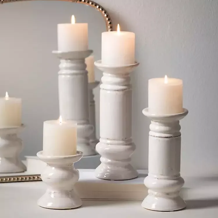 Candle Holders>Kirklands Home Ceramic Column Pillar Holders, Set of 3 Ivory