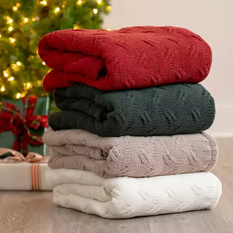 Blankets & Throws>Kirklands Home Chenille Cable Knit Throw Ivory