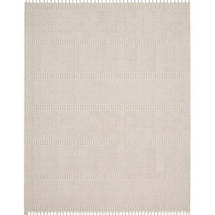 Kirklands Home Chevron Diamond Tasseled Area Rug, 7x10 Ivory