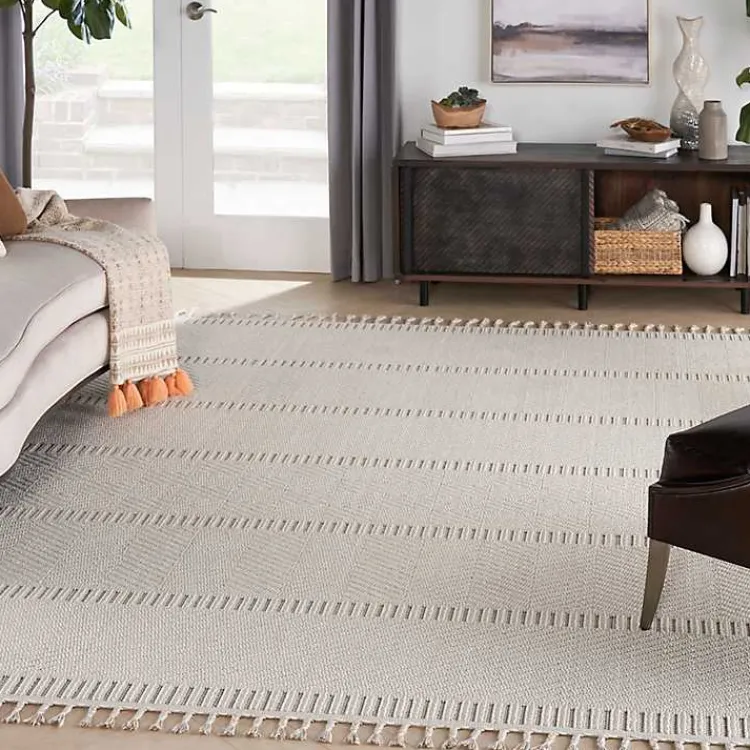 Kirklands Home Chevron Diamond Tasseled Area Rug, 7x10 Ivory
