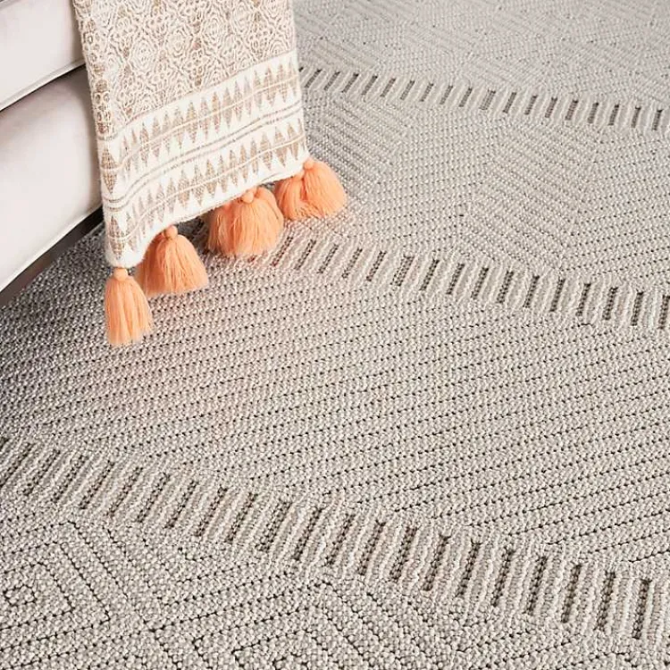Kirklands Home Chevron Diamond Tasseled Area Rug, 7x10 Ivory
