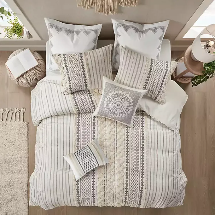 Pillows>Kirklands Home Ivory Cotton Embroidered Tassel Accent Pillow