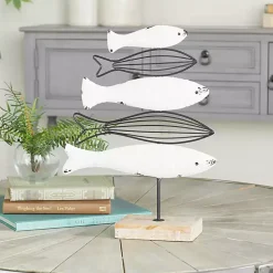 Statues & Figurines>Kirklands Home Ivory Distressed Coastal Fish School Statue
