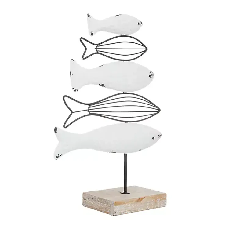 Statues & Figurines>Kirklands Home Ivory Distressed Coastal Fish School Statue