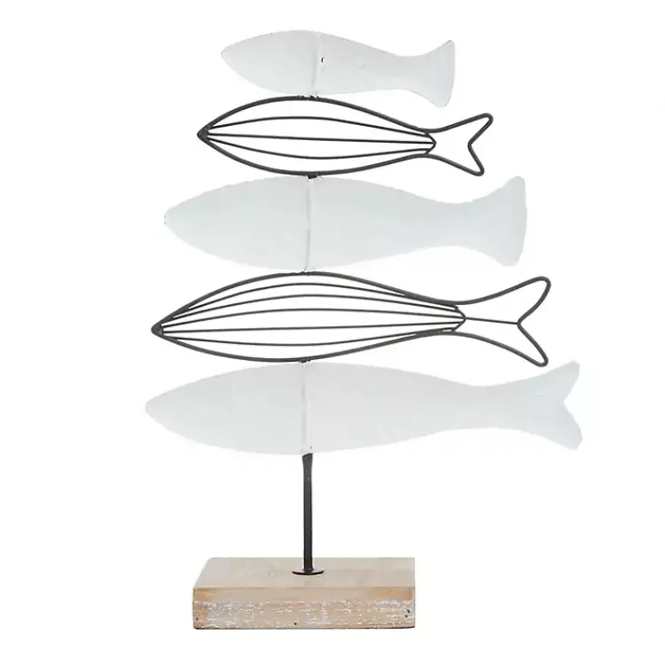 Statues & Figurines>Kirklands Home Ivory Distressed Coastal Fish School Statue