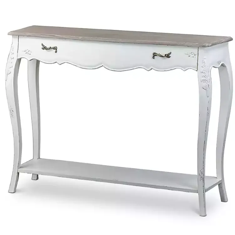 Kirklands Home Distressed Streaked Console Table Ivory Best