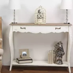 Kirklands Home Distressed Streaked Console Table Ivory Best