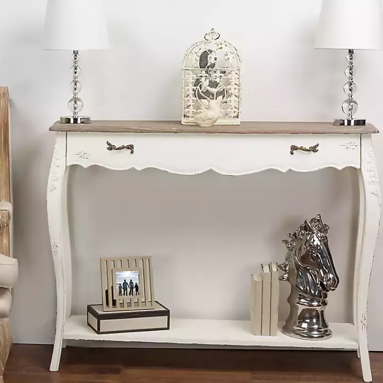 Kirklands Home Distressed Streaked Console Table Ivory Best