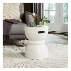 Kirklands Home Drum Accent Table with Handles Ivory Online