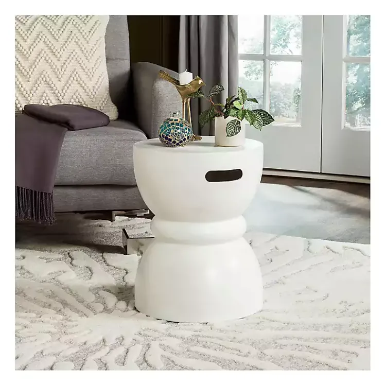 Kirklands Home Drum Accent Table with Handles Ivory Online