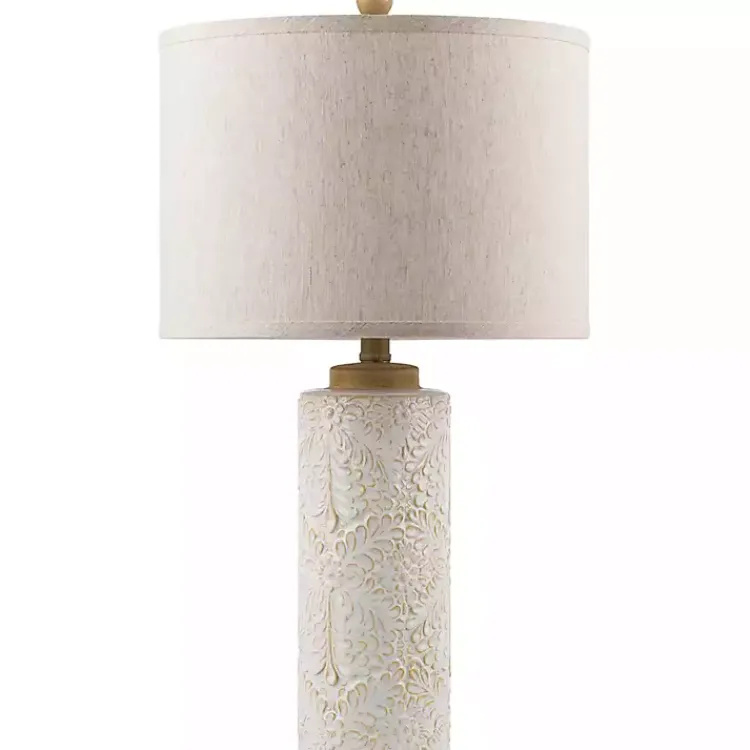 Kirklands Home Ivory Embossed Floral Cylinder Table Lamp Tan Discount