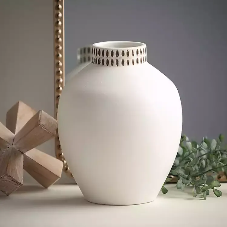 Vases>Kirklands Home Etched Ceramic Urn Vase Ivory