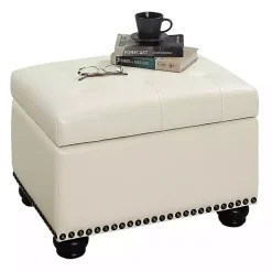 Kirklands Home Faux Leather Jessy Storage Ottoman Ivory Clearance