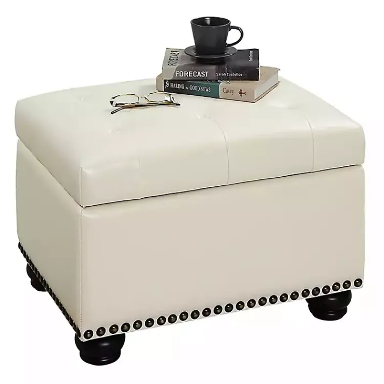 Kirklands Home Faux Leather Jessy Storage Ottoman Ivory Clearance