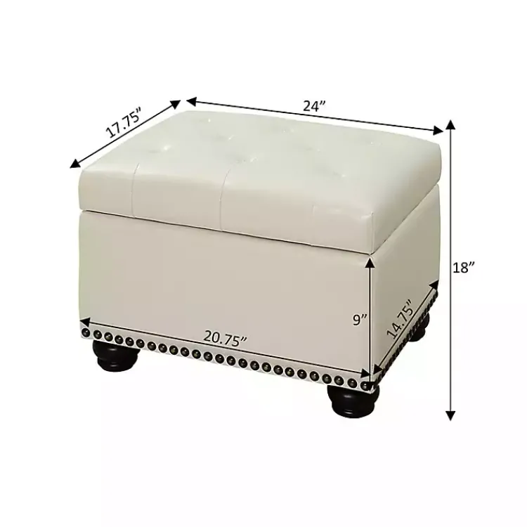 Kirklands Home Faux Leather Jessy Storage Ottoman Ivory Clearance