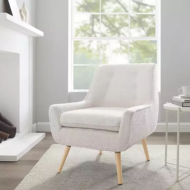 Kirklands Home Ivory Faux Sherpa Tufted Accent Chair White Online