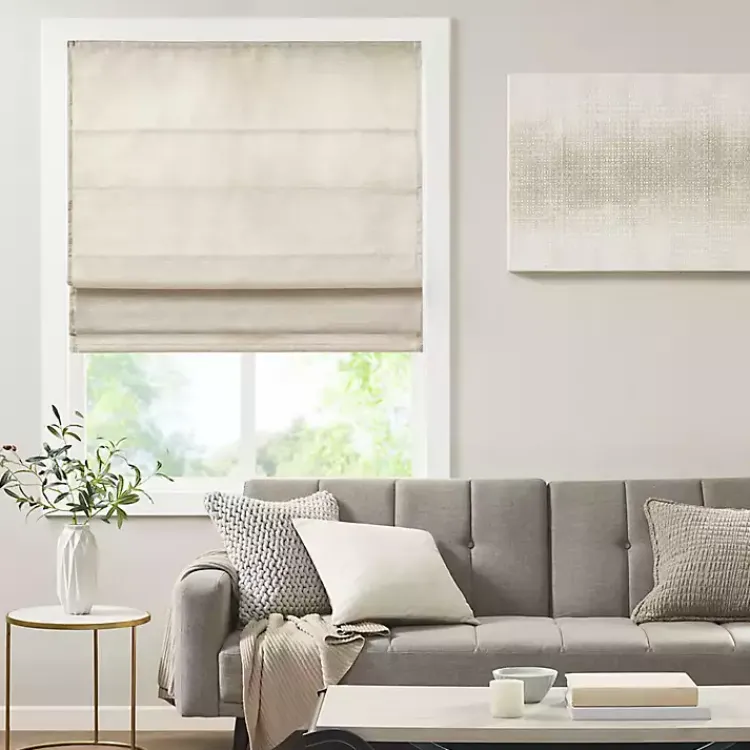 Kirklands Home Faux Silk Room Darkening Roman Shade, 35 in. Ivory Discount