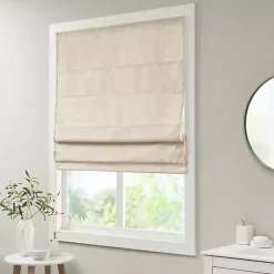 Kirklands Home Faux Silk Room Darkening Roman Shade, 35 in. Ivory Discount