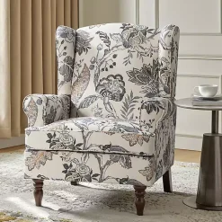 Kirklands Home Ivory Floral Brocade Wingback Ella Armchair Best