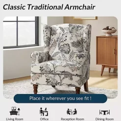 Kirklands Home Ivory Floral Brocade Wingback Ella Armchair Best