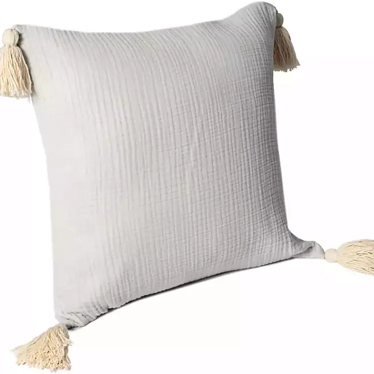 Pillows>Kirklands Home Gauze Organic Tassel Throw Pillow Ivory