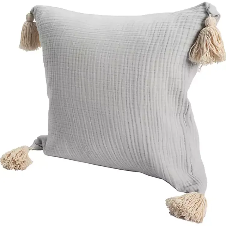 Pillows>Kirklands Home Gauze Organic Tassel Throw Pillow Ivory