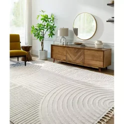 Kirklands Home Geometric Lines Tassel Area Rug, 6x9 Ivory Hot