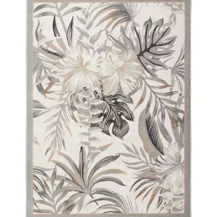 Kirklands Home Ivory Grand Leaf Coastal Area Rug, 5x7 Clearance