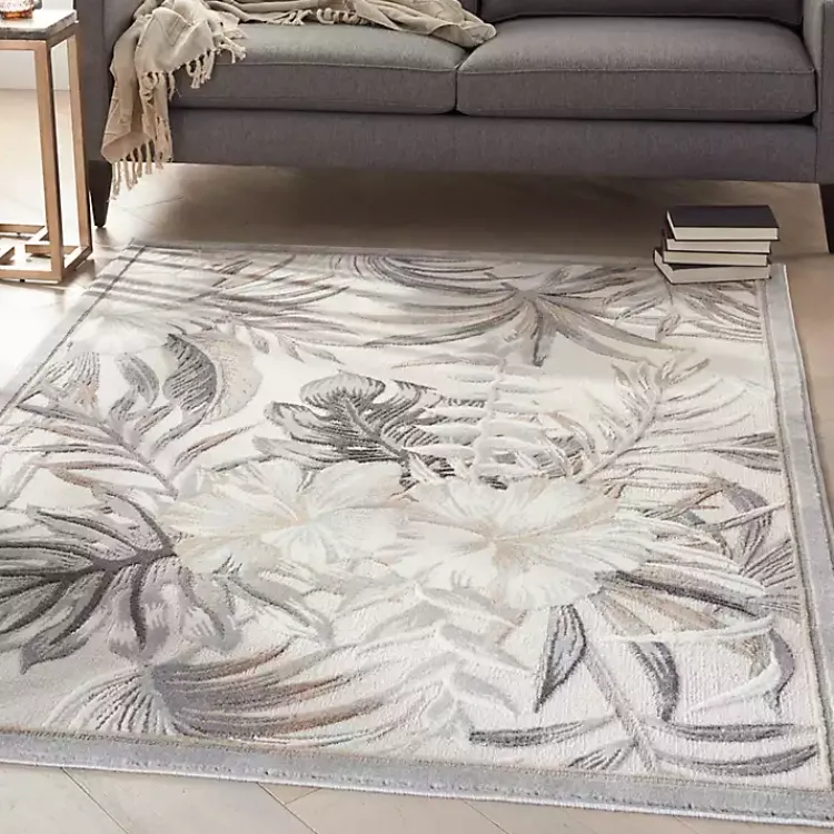 Kirklands Home Ivory Grand Leaf Coastal Area Rug, 5x7 Clearance