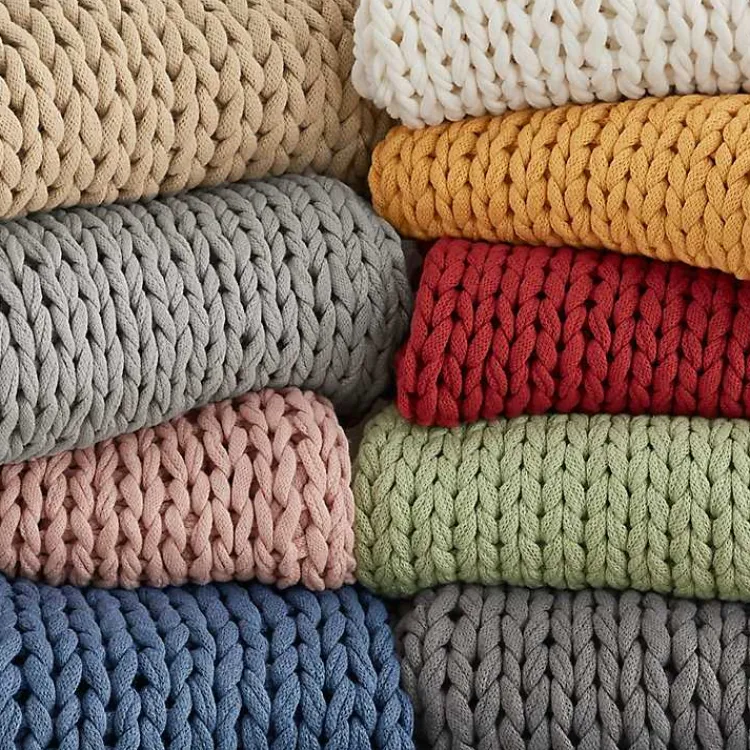 Blankets & Throws>Kirklands Home Hand Made Chunky Double Knit Throw Blanket Ivory