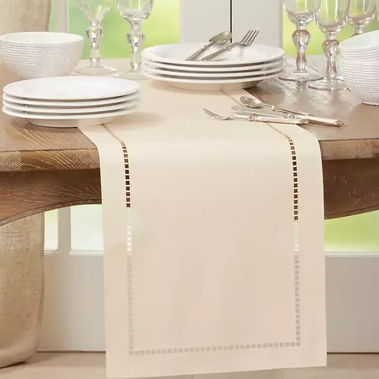 Kirklands Home Ivory Hemstitch Border Table Runner White Outlet