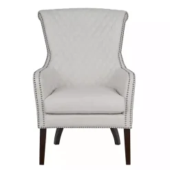 Kirklands Home Ivory Lanea Quilted Accent Chair with Silver Studs White Hot