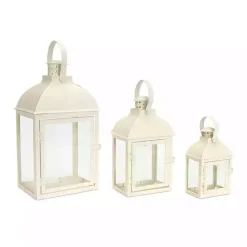 Lanterns>Kirklands Home Metal Slope Top Lanterns, Set of 3 Ivory