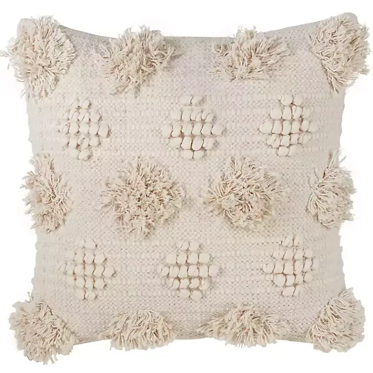 Pillows>Kirklands Home Moroccan Tufted Pom Pom Throw Pillow Ivory