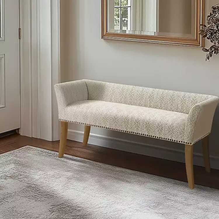 Kirklands Home Patterned Short Wingback Upholstered Bench Ivory Hot