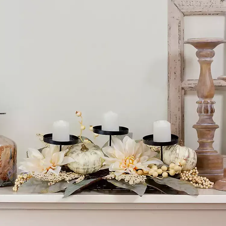 Arrangements & Greenery>Kirklands Home Pumpkin and Dahlia Candle Centerpiece Ivory