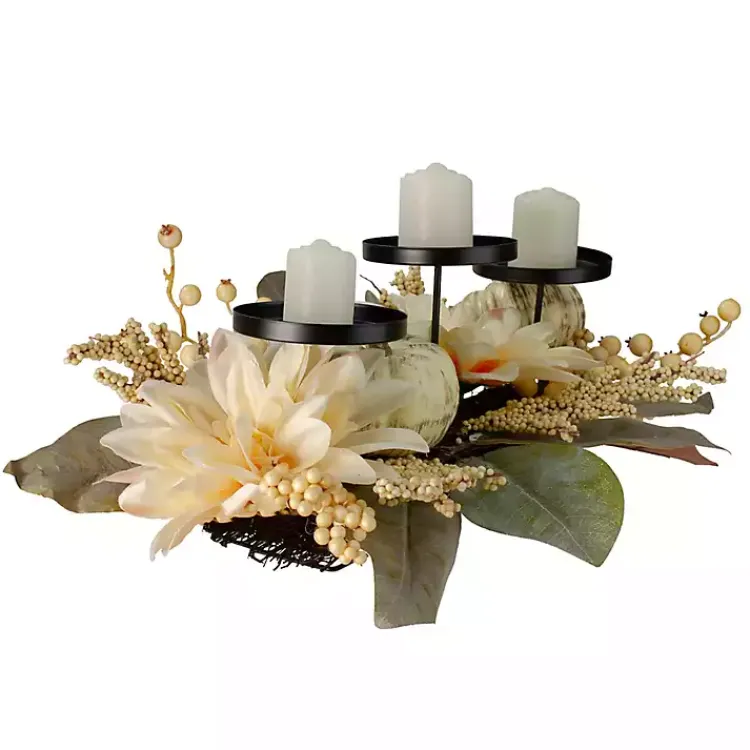 Arrangements & Greenery>Kirklands Home Pumpkin and Dahlia Candle Centerpiece Ivory