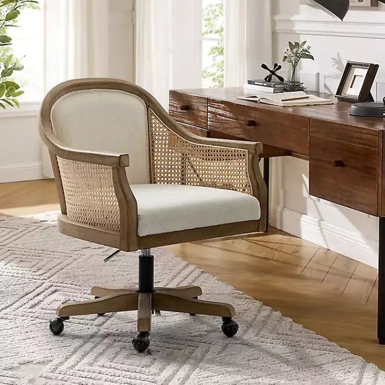 Kirklands Home Rattan Swivel Office Chair Ivory Hot
