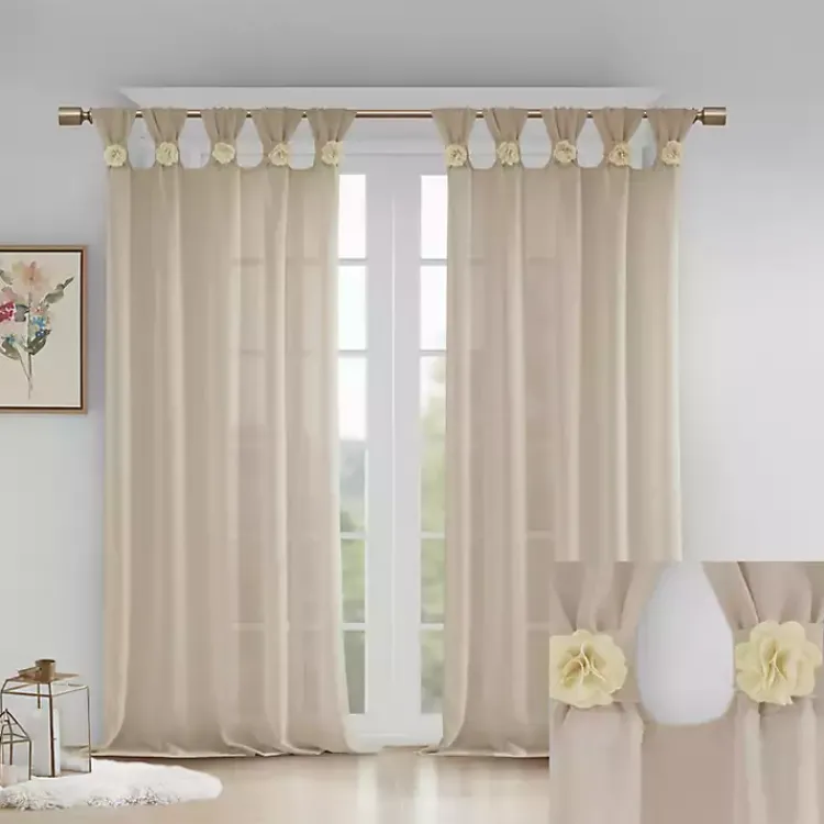 Kirklands Home Rosette Tab Top Curtain Panel, 63 in. Ivory Online
