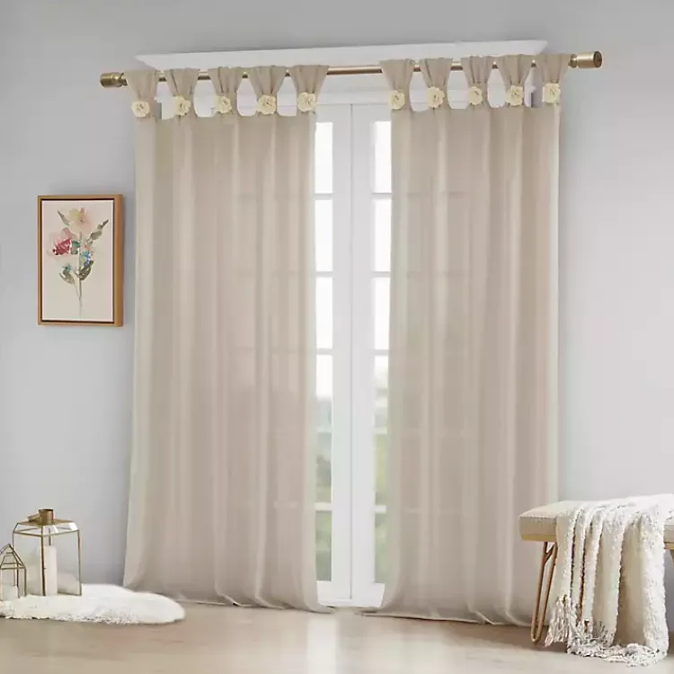 Kirklands Home Rosette Tab Top Curtain Panel, 84 in. Ivory Best
