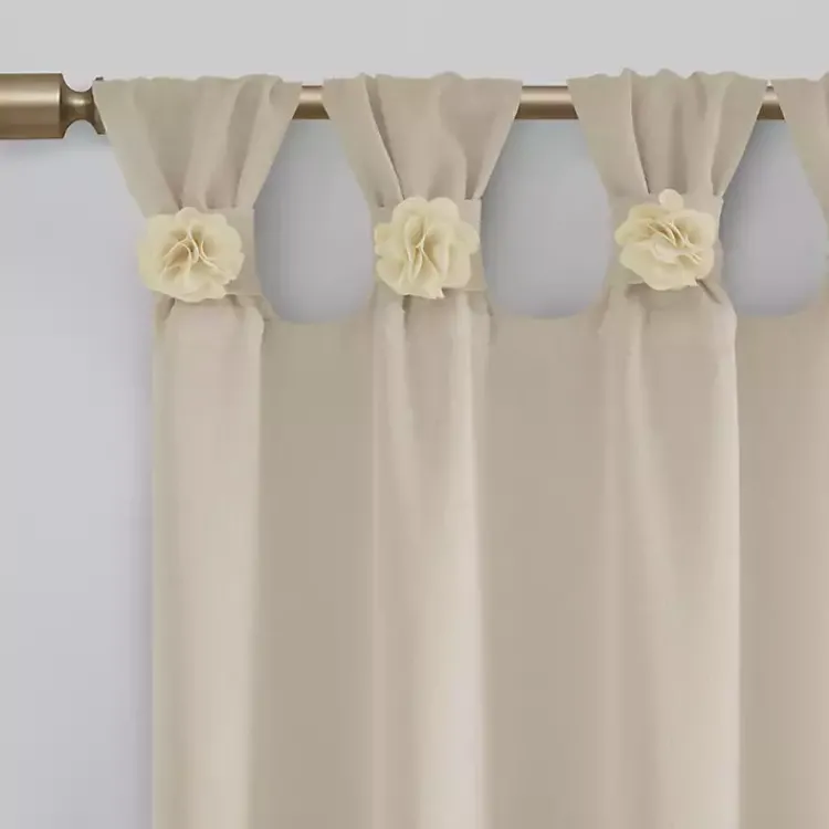 Kirklands Home Rosette Tab Top Curtain Panel, 95 in. Ivory Clearance