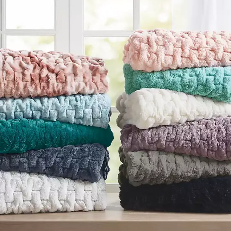 Blankets & Throws>Kirklands Home Ruched Fur Throw Ivory