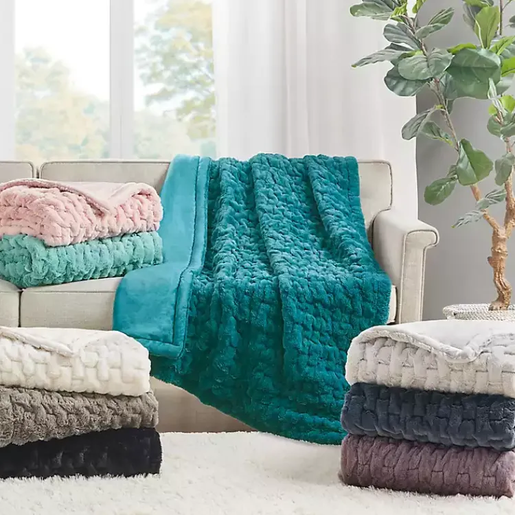 Blankets & Throws>Kirklands Home Ruched Fur Throw Ivory