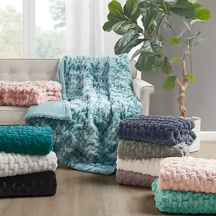 Blankets & Throws>Kirklands Home Ruched Fur Throw Ivory