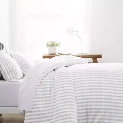 Kirklands Home Rugged Stripes Puffed 3-pc. King Duvet Set Ivory New
