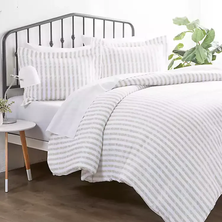 Kirklands Home Rugged Stripes Puffed 3-pc. King Duvet Set Ivory New
