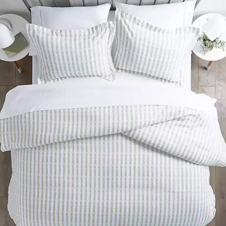 Kirklands Home Rugged Stripes Puffed 3-pc. King Duvet Set Ivory New